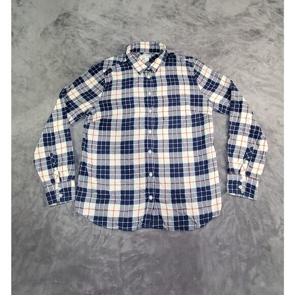 J.CREW Tops - J.Crew Flannel Shirt Womens Sz L Blue Buffalo Check Long Sleeve Button Up C28-31